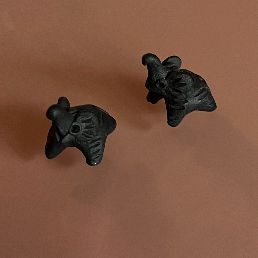 Tiny Clay Black Elephant Set of 2 - Handmade - Picture 5 of 6